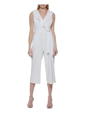 NWT Tommy Hilfiger Cream Ruffle Wrap Jumpsuit Cropped Wide Leg Bridal Shower